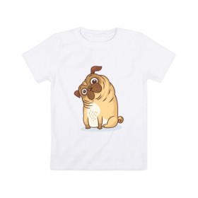 Детская футболка хлопок с принтом Удивленный мопс в Курске, 100% хлопок | круглый вырез горловины, полуприлегающий силуэт, длина до линии бедер | dog | pug | мопс | пес | псина | собака | собачка | удивление
