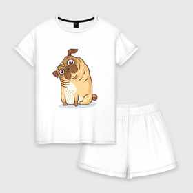 Женская пижама с шортиками хлопок с принтом Удивленный мопс в Курске, 100% хлопок | футболка прямого кроя, шорты свободные с широкой мягкой резинкой | dog | pug | мопс | пес | псина | собака | собачка | удивление