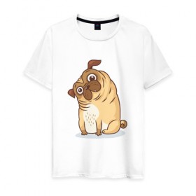 Мужская футболка хлопок с принтом Удивленный мопс в Курске, 100% хлопок | прямой крой, круглый вырез горловины, длина до линии бедер, слегка спущенное плечо. | dog | pug | мопс | пес | псина | собака | собачка | удивление