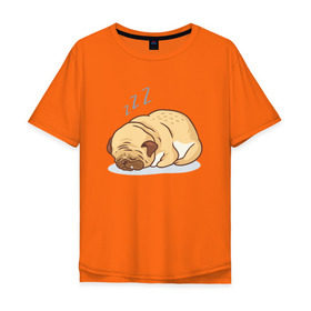 Мужская футболка хлопок Oversize с принтом Спящий мопс в Курске, 100% хлопок | свободный крой, круглый ворот, “спинка” длиннее передней части | dog | pug | мопс | пес | псина | собака | собачка | сон | спит | спящий
