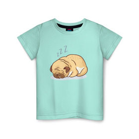 Детская футболка хлопок с принтом Спящий мопс в Курске, 100% хлопок | круглый вырез горловины, полуприлегающий силуэт, длина до линии бедер | dog | pug | мопс | пес | псина | собака | собачка | сон | спит | спящий
