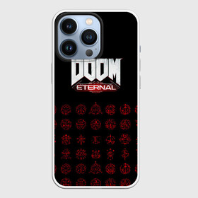 Чехол для iPhone 13 Pro с принтом DOOM Eternal в Курске,  |  | Тематика изображения на принте: 2019 | bethesda | demon | doom | eternal | ethernal | game | games | logo | monster | runes | демон | дум | дуум | етернал | игра | игры | какодемон | кровь | лого | логотип | монстр | монстры | руны | символ | этернал