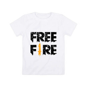 Детская футболка хлопок с принтом Free Fire logo в Курске, 100% хлопок | круглый вырез горловины, полуприлегающий силуэт, длина до линии бедер | Тематика изображения на принте: battlegrounds | fire | free | garena | гарена | фаер | фри