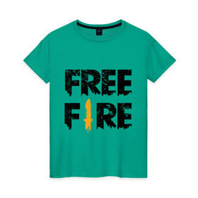 Женская футболка хлопок с принтом Free Fire logo в Курске, 100% хлопок | прямой крой, круглый вырез горловины, длина до линии бедер, слегка спущенное плечо | battlegrounds | fire | free | garena | гарена | фаер | фри