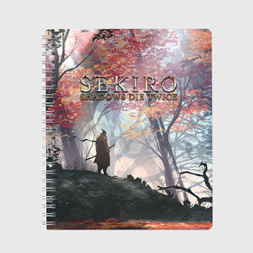 Тетрадь с принтом Sekiro (СПИНА) в Курске, 100% бумага | 48 листов, плотность листов — 60 г/м2, плотность картонной обложки — 250 г/м2. Листы скреплены сбоку удобной пружинной спиралью. Уголки страниц и обложки скругленные. Цвет линий — светло-серый
 | Тематика изображения на принте: sekiro | shadows die twice | секиро | сэкиро