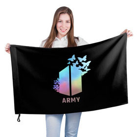 Флаг 3D с принтом BTS ARMY в Курске, 100% полиэстер | плотность ткани — 95 г/м2, размер — 67 х 109 см. Принт наносится с одной стороны | army | bangtan boys | beyond the scene | bts | k pop | kpop | love yourself | бтс | к поп