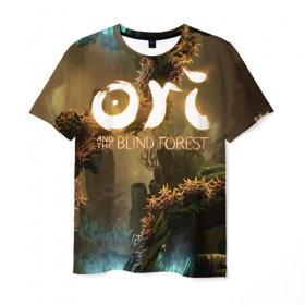 Мужская футболка 3D с принтом Ori and the Blind Forest в Курске, 100% полиэфир | прямой крой, круглый вырез горловины, длина до линии бедер | blind forest | ori | sein | белка | гумо | кошка | куро | лиса | нару | непроглядный лес | ори | платформер | птенец | сейн | сова