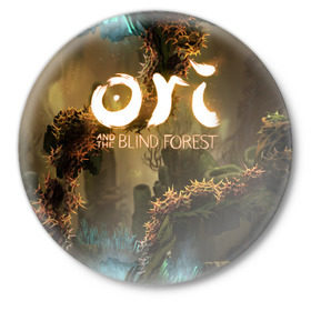 Значок с принтом Ori and the Blind Forest в Курске,  металл | круглая форма, металлическая застежка в виде булавки | blind forest | ori | sein | белка | гумо | кошка | куро | лиса | нару | непроглядный лес | ори | платформер | птенец | сейн | сова