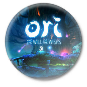 Значок с принтом Ori and the Blind Forest в Курске,  металл | круглая форма, металлическая застежка в виде булавки | blind forest | ori | sein | белка | гумо | кошка | куро | лиса | нару | непроглядный лес | ори | платформер | птенец | сейн | сова