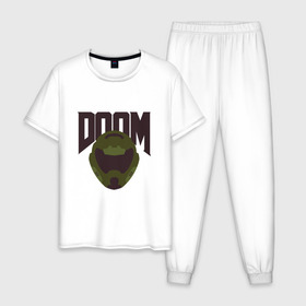 Мужская пижама хлопок с принтом DOOM в Курске, 100% хлопок | брюки и футболка прямого кроя, без карманов, на брюках мягкая резинка на поясе и по низу штанин
 | doom | doom eternal | game | minimalism | игры | минимализм