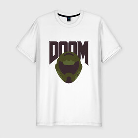 Мужская футболка хлопок Slim с принтом DOOM в Курске, 92% хлопок, 8% лайкра | приталенный силуэт, круглый вырез ворота, длина до линии бедра, короткий рукав | doom | doom eternal | game | minimalism | игры | минимализм
