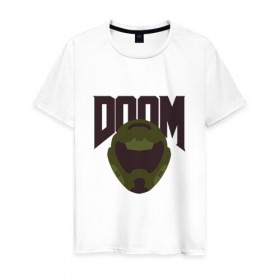 Мужская футболка хлопок с принтом DOOM в Курске, 100% хлопок | прямой крой, круглый вырез горловины, длина до линии бедер, слегка спущенное плечо. | doom | doom eternal | game | minimalism | игры | минимализм