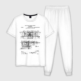 Мужская пижама хлопок с принтом Patent - Flying machine в Курске, 100% хлопок | брюки и футболка прямого кроя, без карманов, на брюках мягкая резинка на поясе и по низу штанин
 | patent | идея | история | летать | летающий | машина | механика | патент | разработка | самолет | чертеж | чертежи