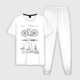 Мужская пижама хлопок с принтом Patent - Velocipede в Курске, 100% хлопок | брюки и футболка прямого кроя, без карманов, на брюках мягкая резинка на поясе и по низу штанин
 | patent | велик | велосипед | идея | история | патент | разработка | спорт | туризм | чертеж | чертежи