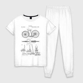 Женская пижама хлопок с принтом Patent - Velocipede в Курске, 100% хлопок | брюки и футболка прямого кроя, без карманов, на брюках мягкая резинка на поясе и по низу штанин | patent | велик | велосипед | идея | история | патент | разработка | спорт | туризм | чертеж | чертежи