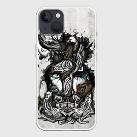 Чехол для iPhone 13 с принтом Скандинав в Курске,  |  | odinn | viking | vikings | викинг | викинги | волк | кельтское | медведь | один | орёл | плетение | рога | скандинавы | славяне | язычник