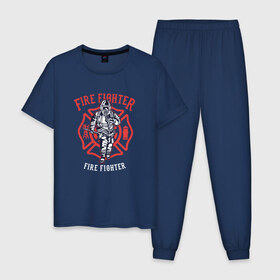 Мужская пижама хлопок с принтом Fire fighter в Курске, 100% хлопок | брюки и футболка прямого кроя, без карманов, на брюках мягкая резинка на поясе и по низу штанин
 | Тематика изображения на принте: мчс | огнеборец | пожар | пожарный