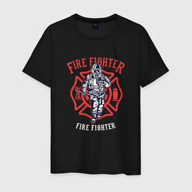 Мужская футболка хлопок с принтом Fire fighter в Курске, 100% хлопок | прямой крой, круглый вырез горловины, длина до линии бедер, слегка спущенное плечо. | мчс | огнеборец | пожар | пожарный