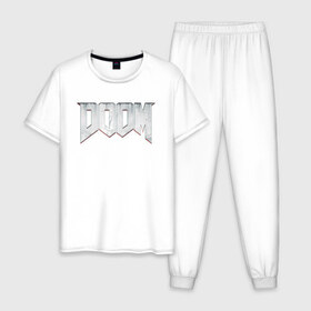 Мужская пижама хлопок с принтом DOOM в Курске, 100% хлопок | брюки и футболка прямого кроя, без карманов, на брюках мягкая резинка на поясе и по низу штанин
 | doom | doom eternal | дум