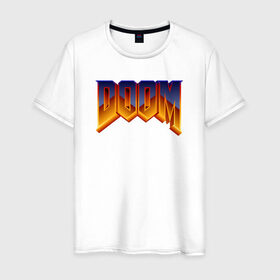 Мужская футболка хлопок с принтом DOOM в Курске, 100% хлопок | прямой крой, круглый вырез горловины, длина до линии бедер, слегка спущенное плечо. | Тематика изображения на принте: doom | doom eternal | дум