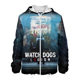 Мужская куртка 3D с принтом WATCH DOGS LEGION в Курске, ткань верха — 100% полиэстер, подклад — флис | прямой крой, подол и капюшон оформлены резинкой с фиксаторами, два кармана без застежек по бокам, один большой потайной карман на груди. Карман на груди застегивается на липучку | ded sec | fox | hacker | legion | watch dogs | watch dogs 2 | watch dogs legion | легион | хакер