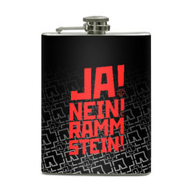 Фляга с принтом RAMMSTEIN (НА СПИНЕ) в Курске, металлический корпус | емкость 0,22 л, размер 125 х 94 мм. Виниловая наклейка запечатывается полностью | Тематика изображения на принте: rammstein | рамштайн