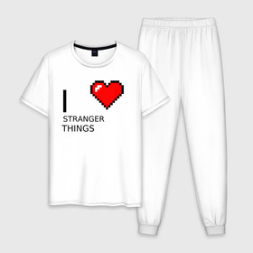 Мужская пижама хлопок с принтом I love Stranger Things в Курске, 100% хлопок | брюки и футболка прямого кроя, без карманов, на брюках мягкая резинка на поясе и по низу штанин
 | stranger things | очень странные дела