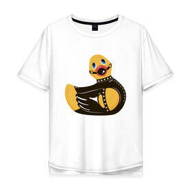 Мужская футболка хлопок Oversize с принтом Уточка bdsm в Курске, 100% хлопок | свободный крой, круглый ворот, “спинка” длиннее передней части | кляп | кожа | латекс | птица | утка | уточка