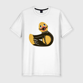 Мужская футболка хлопок Slim с принтом Уточка bdsm в Курске, 92% хлопок, 8% лайкра | приталенный силуэт, круглый вырез ворота, длина до линии бедра, короткий рукав | кляп | кожа | латекс | птица | утка | уточка