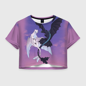 Женская футболка Crop-top 3D с принтом ночная фурия в Курске, 100% полиэстер | круглая горловина, длина футболки до линии талии, рукава с отворотами | how to train your dragon | night fury | беззубик | дракон | как приручить дракона | ночная фурия