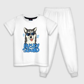 Детская пижама хлопок с принтом Хаски в Курске, 100% хлопок |  брюки и футболка прямого кроя, без карманов, на брюках мягкая резинка на поясе и по низу штанин
 | Тематика изображения на принте: собака | собака в очках | хаски