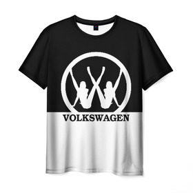 Мужская футболка 3D с принтом Volkswagen в Курске, 100% полиэфир | прямой крой, круглый вырез горловины, длина до линии бедер | brand | car | german | girls | logo | silhouette | volkswagen | автомобиль | девушки | логотип | марка | немецкий | силуэт