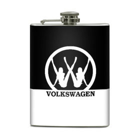 Фляга с принтом Volkswagen в Курске, металлический корпус | емкость 0,22 л, размер 125 х 94 мм. Виниловая наклейка запечатывается полностью | brand | car | german | girls | logo | silhouette | volkswagen | автомобиль | девушки | логотип | марка | немецкий | силуэт