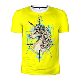 Мужская футболка 3D спортивная с принтом Единорог Yellow Unicorn в Курске, 100% полиэстер с улучшенными характеристиками | приталенный силуэт, круглая горловина, широкие плечи, сужается к линии бедра | unicorn | yellow unicorn | единорог | единорожки | животные | лошади