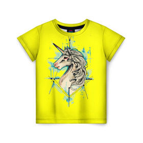 Детская футболка 3D с принтом Единорог Yellow Unicorn в Курске, 100% гипоаллергенный полиэфир | прямой крой, круглый вырез горловины, длина до линии бедер, чуть спущенное плечо, ткань немного тянется | unicorn | yellow unicorn | единорог | единорожки | животные | лошади