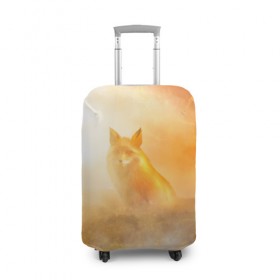 Чехол для чемодана 3D с принтом Лисичка в тумане в Курске, 86% полиэфир, 14% спандекс | двустороннее нанесение принта, прорези для ручек и колес | animals | forest | fox | арт | животное | лес | лиса | лисичка | облака | рисунок | рыжая лиса | туман