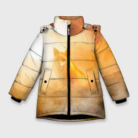 Зимняя куртка для девочек 3D с принтом Лисичка в тумане в Курске, ткань верха — 100% полиэстер; подклад — 100% полиэстер, утеплитель — 100% полиэстер. | длина ниже бедра, удлиненная спинка, воротник стойка и отстегивающийся капюшон. Есть боковые карманы с листочкой на кнопках, утяжки по низу изделия и внутренний карман на молнии. 

Предусмотрены светоотражающий принт на спинке, радужный светоотражающий элемент на пуллере молнии и на резинке для утяжки. | Тематика изображения на принте: animals | forest | fox | арт | животное | лес | лиса | лисичка | облака | рисунок | рыжая лиса | туман