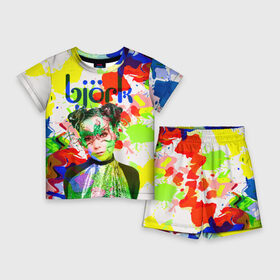 Детский костюм с шортами 3D с принтом Bjork в Курске,  |  | art pop | avant garde | biork | bjork | electronica | experimental | авантгард | арт поп | бьёрк | бьйорк | бьорк | вокал | краски | радуга | цвета | электронтка