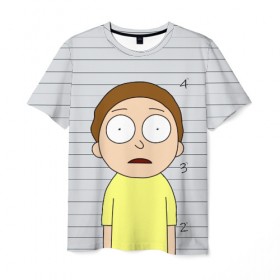 Мужская футболка 3D с принтом Morty is in prison в Курске, 100% полиэфир | прямой крой, круглый вырез горловины, длина до линии бедер | Тематика изображения на принте: c 137 | morty | morty smith | portal | rick | rick and morty | rick sanchez | sanchez | smith | морти | морти смит | портал | рик | рик и морти | рик санчез | санчез | смит