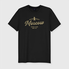 Мужская футболка премиум с принтом Москва в Курске, 92% хлопок, 8% лайкра | приталенный силуэт, круглый вырез ворота, длина до линии бедра, короткий рукав | i love moscow | moscow | msc | москва | мск | патриот | россия | столица | я люблю москву