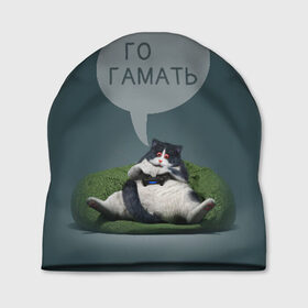 Шапка 3D с принтом Кот Геймер в Курске, 100% полиэстер | универсальный размер, печать по всей поверхности изделия | cat | game | gamer | арт | гамать | го | го гамать | игра | интернет приколы | кот | котик | кошак | красные глаза | мем | мемы | надпись | толстый кот