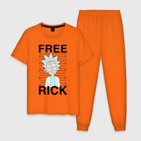 Мужская пижама хлопок с принтом Free Rick в Курске, 100% хлопок | брюки и футболка прямого кроя, без карманов, на брюках мягкая резинка на поясе и по низу штанин
 | c 137 | morty | morty smith | portal | rick | rick and morty | rick sanchez | sanchez | smith | морти | морти смит | портал | рик | рик и морти | рик санчез | санчез | смит
