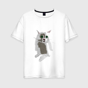 Женская футболка хлопок Oversize с принтом Кот Гопник в Курске, 100% хлопок | свободный крой, круглый ворот, спущенный рукав, длина до линии бедер
 | cat | гопник | злой кот | интернет приколы | кот | котик | кошак | мем | мемы | надпись | рисунок
