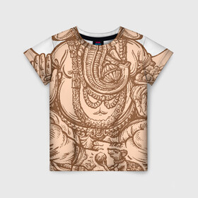 Детская футболка 3D с принтом Ганеш в Курске, 100% гипоаллергенный полиэфир | прямой крой, круглый вырез горловины, длина до линии бедер, чуть спущенное плечо, ткань немного тянется | Тематика изображения на принте: бог. индуизм | буддизм | ганеш | ганеша | индия | кришна | мифология | оберег | ом | слон | талисман