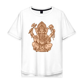 Мужская футболка хлопок Oversize с принтом Ганеш в Курске, 100% хлопок | свободный крой, круглый ворот, “спинка” длиннее передней части | бог. индуизм | буддизм | ганеш | ганеша | индия | кришна | мифология | оберег | ом | слон | талисман