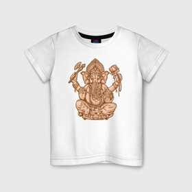 Детская футболка хлопок с принтом Ганеш в Курске, 100% хлопок | круглый вырез горловины, полуприлегающий силуэт, длина до линии бедер | бог. индуизм | буддизм | ганеш | ганеша | индия | кришна | мифология | оберег | ом | слон | талисман