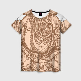 Женская футболка 3D с принтом Ганеш в Курске, 100% полиэфир ( синтетическое хлопкоподобное полотно) | прямой крой, круглый вырез горловины, длина до линии бедер | бог. индуизм | буддизм | ганеш | ганеша | индия | кришна | мифология | оберег | ом | слон | талисман