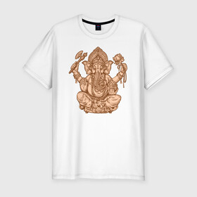 Мужская футболка хлопок Slim с принтом Ганеш в Курске, 92% хлопок, 8% лайкра | приталенный силуэт, круглый вырез ворота, длина до линии бедра, короткий рукав | бог. индуизм | буддизм | ганеш | ганеша | индия | кришна | мифология | оберег | ом | слон | талисман