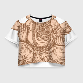 Женская футболка Crop-top 3D с принтом Ганеш в Курске, 100% полиэстер | круглая горловина, длина футболки до линии талии, рукава с отворотами | бог. индуизм | буддизм | ганеш | ганеша | индия | кришна | мифология | оберег | ом | слон | талисман