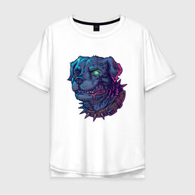 Мужская футболка хлопок Oversize с принтом Cyber Dog в Курске, 100% хлопок | свободный крой, круглый ворот, “спинка” длиннее передней части | 